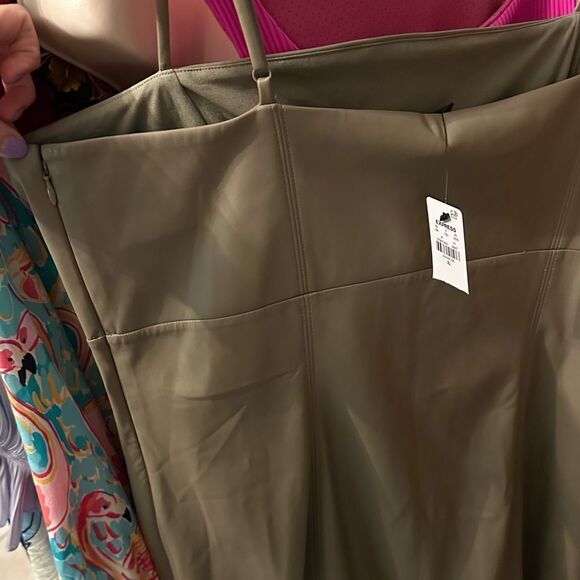 Express Tan Body Contour Faux Leather Cami Strap Midi Dress - Picture 6 of 9